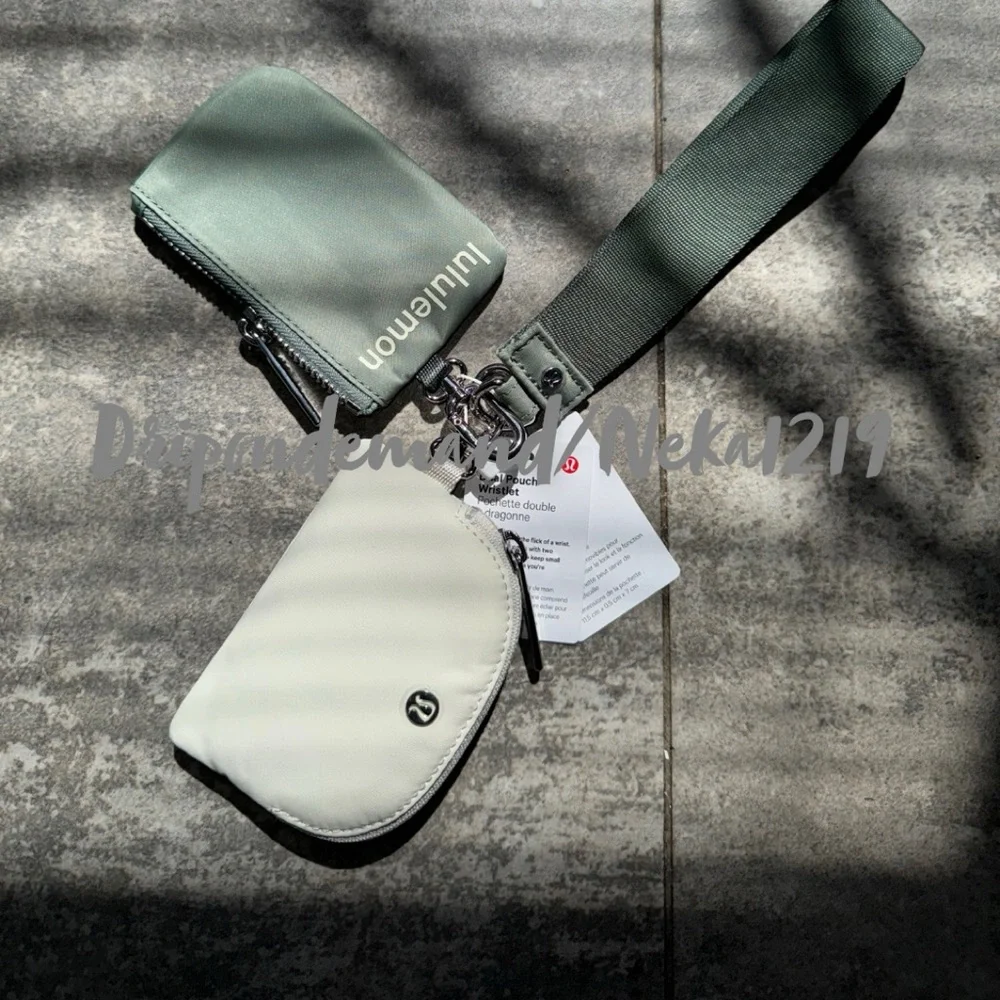 Lululemon Dual Pouch Wristlet- Grey Eucalyptus/Bone